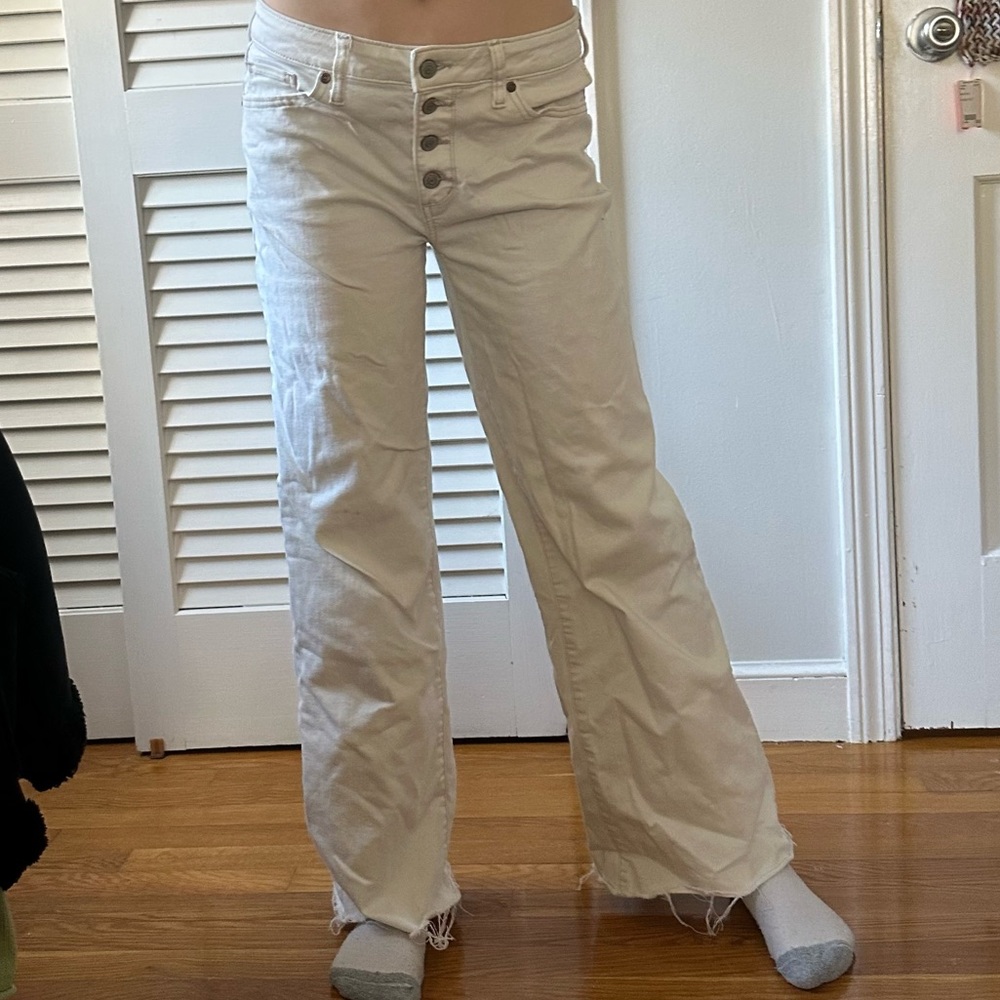 mid-rise white wide-leg jeans